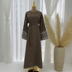 Floral Embroidery Muslim Abaya Dress for Women